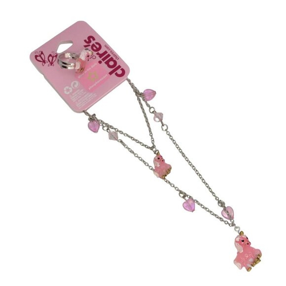 Claires Club Unicorn Jewelry Set Necklace Bracelet Ring Pink Glow in the Dark - Picture 5 of 9